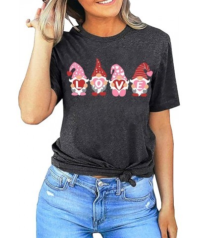 Valentine's Day T-Shirt for Women Gnome Shirts Cute Buffalo Plaid Love Heart Graphic Printed Tees Tops Dark Grey2 $11.79 T-Sh...