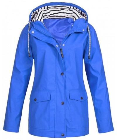 Women's Long Raincoat with Hood Trench Coats Outdoor Lightweight Windbreaker Rain Jacket Waterproof Travel Jackets E-blue $15...