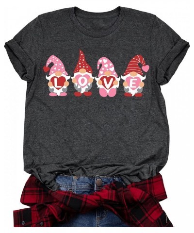 Valentine's Day T-Shirt for Women Gnome Shirts Cute Buffalo Plaid Love Heart Graphic Printed Tees Tops Dark Grey2 $11.79 T-Sh...