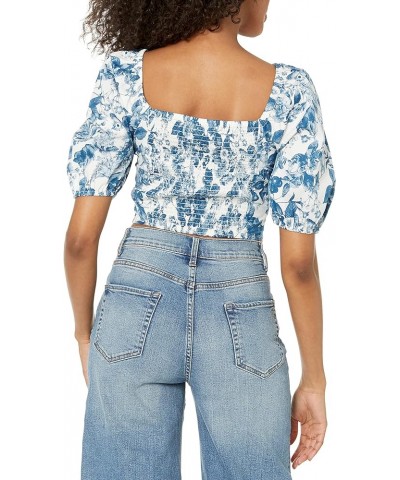 Women's Annie Sweetheart Neckline Puff-Sleeve Smocked Back Top Blue Floral $24.91 Blouses