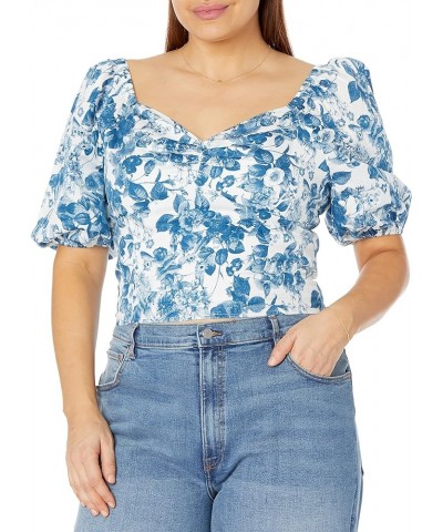 Women's Annie Sweetheart Neckline Puff-Sleeve Smocked Back Top Blue Floral $24.91 Blouses