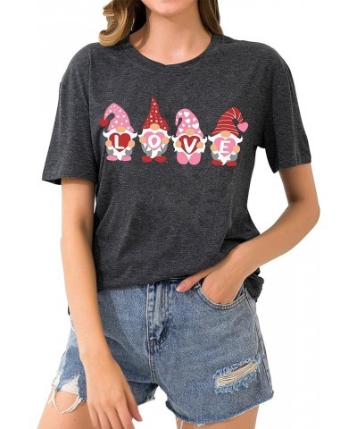 Valentine's Day T-Shirt for Women Gnome Shirts Cute Buffalo Plaid Love Heart Graphic Printed Tees Tops Dark Grey2 $11.79 T-Sh...