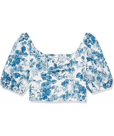 Women's Annie Sweetheart Neckline Puff-Sleeve Smocked Back Top Blue Floral $24.91 Blouses