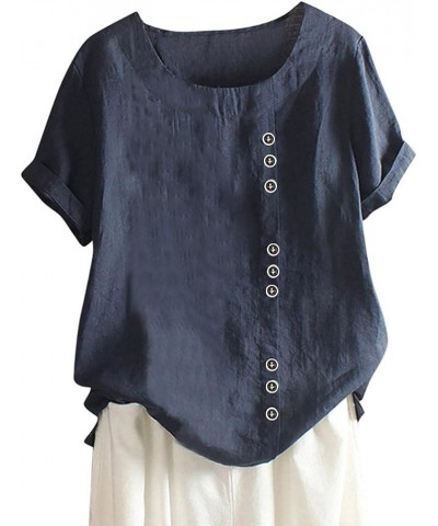 Linen Tops for Women Loose Fit, Women Cotton Linen Breathable Solid Color Basic Tunic Tee Shirts Tops Blouse H-04 Navy $6.97 ...