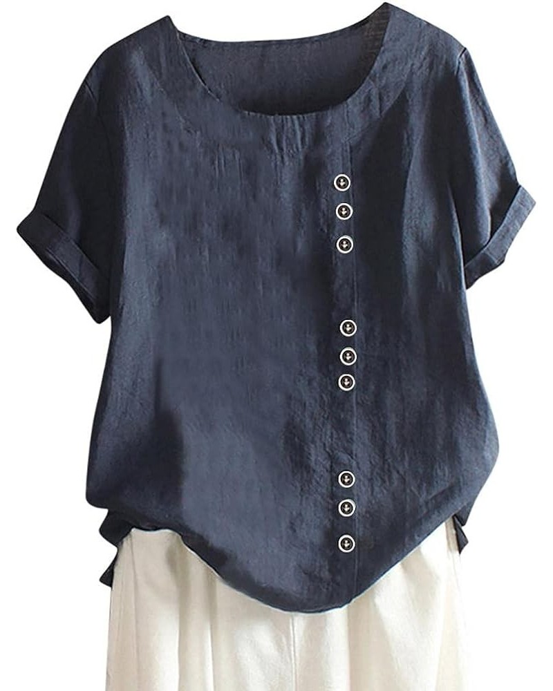 Linen Tops for Women Loose Fit, Women Cotton Linen Breathable Solid Color Basic Tunic Tee Shirts Tops Blouse H-04 Navy $6.97 ...