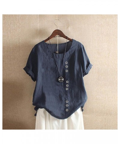 Linen Tops for Women Loose Fit, Women Cotton Linen Breathable Solid Color Basic Tunic Tee Shirts Tops Blouse H-04 Navy $6.97 ...