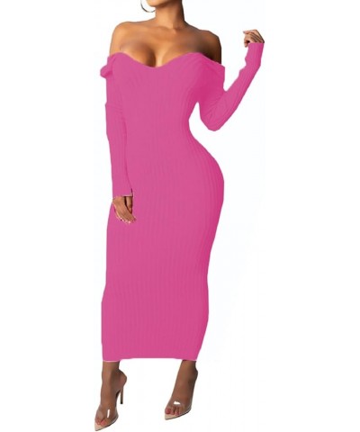 Women's Off Shoulder Long Sleeves Bodycon Sweater Dress Sexy Knit Slim Cardigans 753rose $16.10 Dresses