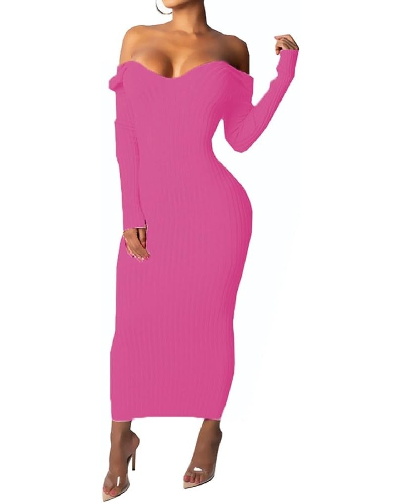 Women's Off Shoulder Long Sleeves Bodycon Sweater Dress Sexy Knit Slim Cardigans 753rose $16.10 Dresses