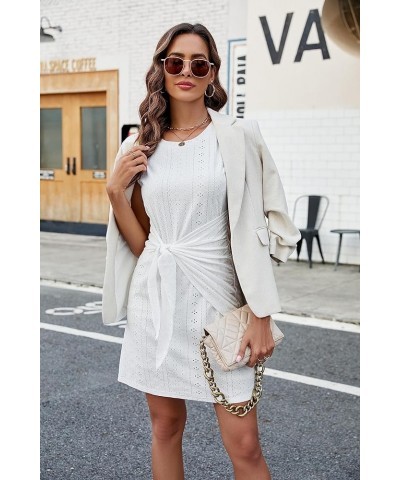 Womens Work Dresses T Shirt Dress Short Sleeve Dress Eyelet Casual Fall Dresses 2023 White $11.75 Dresses