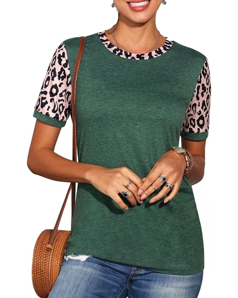 Women Tops Cotton Leopard Print Shirts for Women Basic Casual T Shirts Tees Green $15.55 T-Shirts