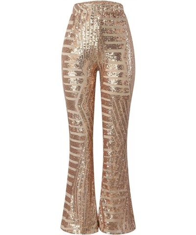 Sequin Pants Women High Waisted Sequin Wide Leg Sparkle Pants Loose Shiny Party Clubwear Bling Glitter Trousers Pants Z5-khak...