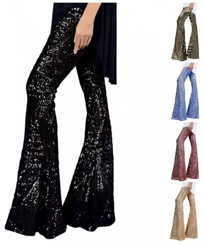 Sequin Pants Women High Waisted Sequin Wide Leg Sparkle Pants Loose Shiny Party Clubwear Bling Glitter Trousers Pants Z5-khak...