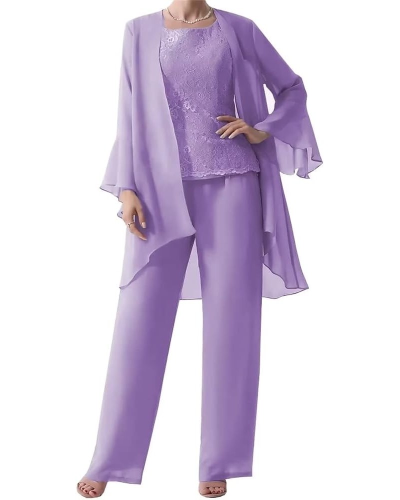 3 Pieces Mother of The Bride Dresses Pant Suits with Jacket Chiffon Lace Long Formal Evening Dress Lilac $25.42 Suits