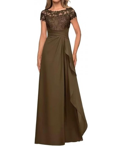 Mother of The Bride Dress for Wedding Long Chiffon Women's Groom Dresses with Short Sleeves Lace Appliques Prom Gowns Brown $...