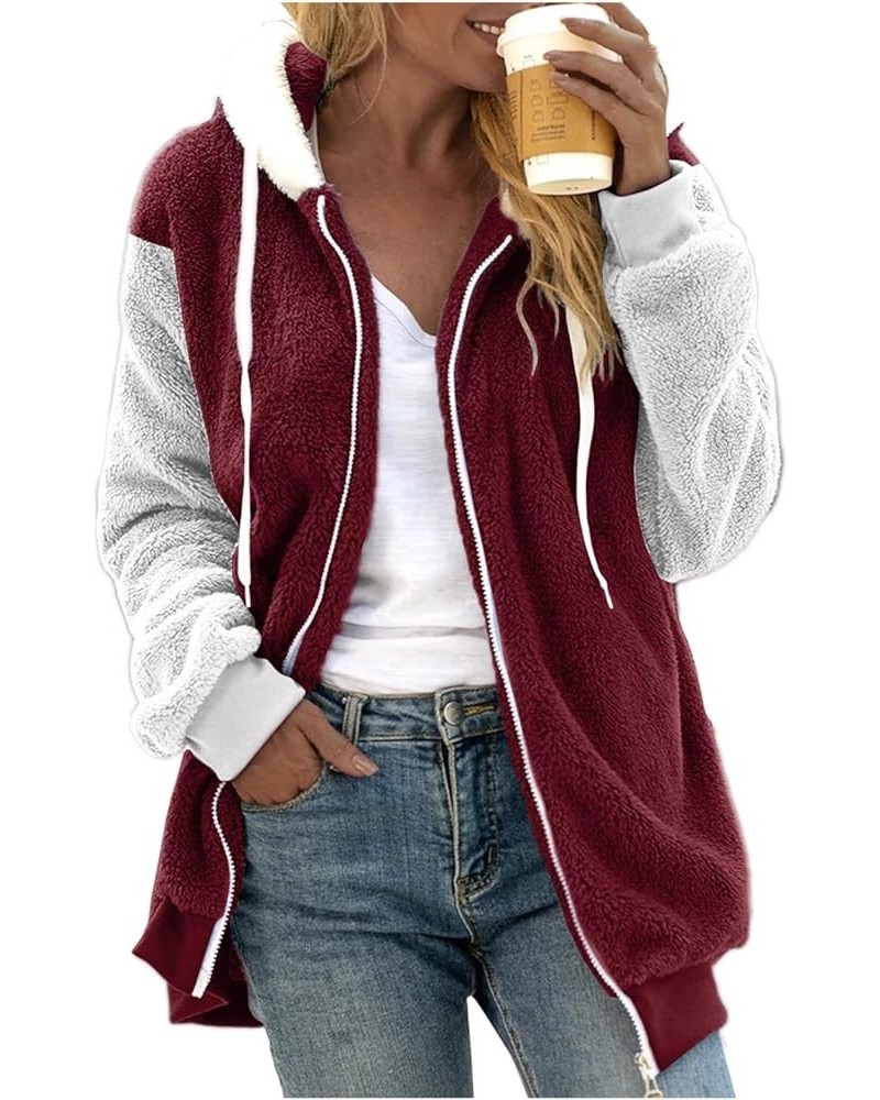 Jackets for Women 2023 Fall Winter Sherpa Fleece Jacket Full Zip Long Sleeve Casual Fuzzy Hooded Coats Outwear Z3-red $10.61 ...