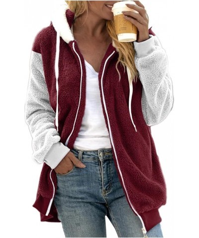 Jackets for Women 2023 Fall Winter Sherpa Fleece Jacket Full Zip Long Sleeve Casual Fuzzy Hooded Coats Outwear Z3-red $10.61 ...