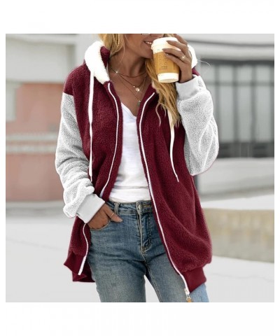 Jackets for Women 2023 Fall Winter Sherpa Fleece Jacket Full Zip Long Sleeve Casual Fuzzy Hooded Coats Outwear Z3-red $10.61 ...