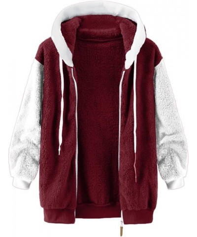 Jackets for Women 2023 Fall Winter Sherpa Fleece Jacket Full Zip Long Sleeve Casual Fuzzy Hooded Coats Outwear Z3-red $10.61 ...