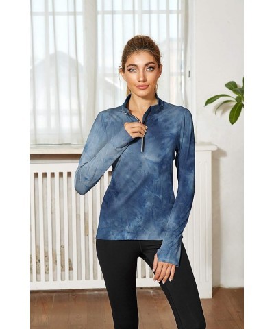 Workout Long Sleeve Shirts for Women - Yoga Running Tops Quarter Zip Pullover Exercise T-Shirts with Thumb Holes Denim $12.30...