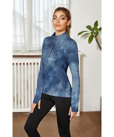 Workout Long Sleeve Shirts for Women - Yoga Running Tops Quarter Zip Pullover Exercise T-Shirts with Thumb Holes Denim $12.30...