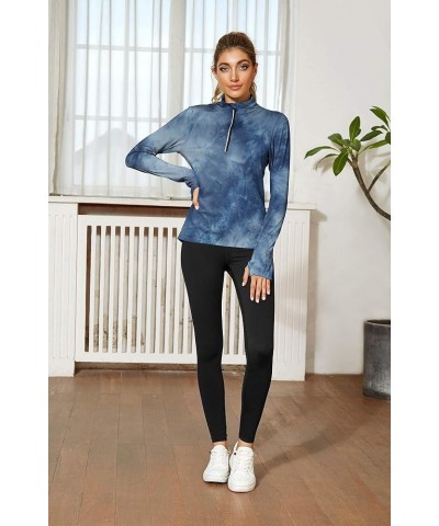 Workout Long Sleeve Shirts for Women - Yoga Running Tops Quarter Zip Pullover Exercise T-Shirts with Thumb Holes Denim $12.30...