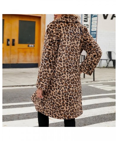 Women's Faux Fur Leopard Jacket Long Sleeve Lapel Fleece Jacket Fuzzy Winter Fluffy Coat Fall Winter Clothes Khaki $23.19 Jac...