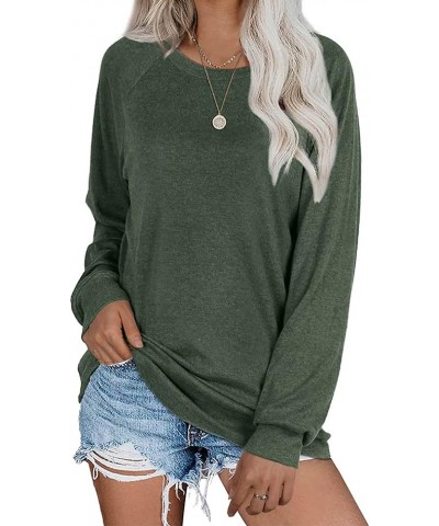 Womens Tunics Tops Fall Long Sleeve Loose Fit Casual Pullover Shirts 03 Green $16.79 Tops