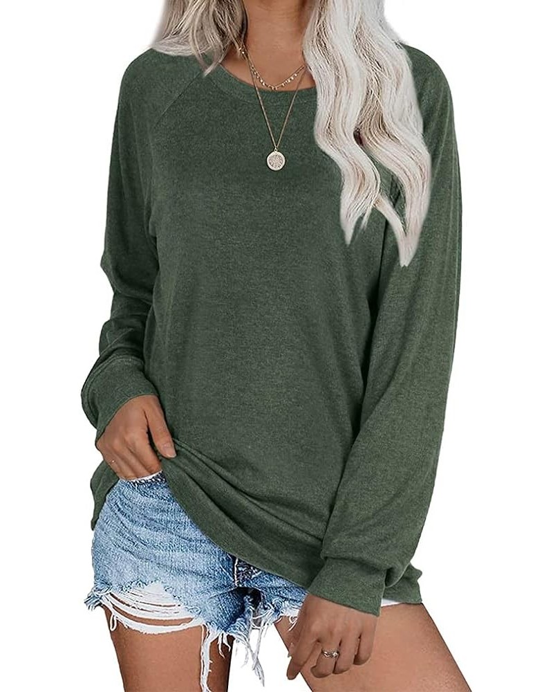 Womens Tunics Tops Fall Long Sleeve Loose Fit Casual Pullover Shirts 03 Green $16.79 Tops