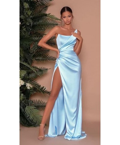 Women's Mermaid One Shoulder Prom Dresses Long Pleated Satin Formal Evening Gown with Slit Royal Blue $26.65 Dresses