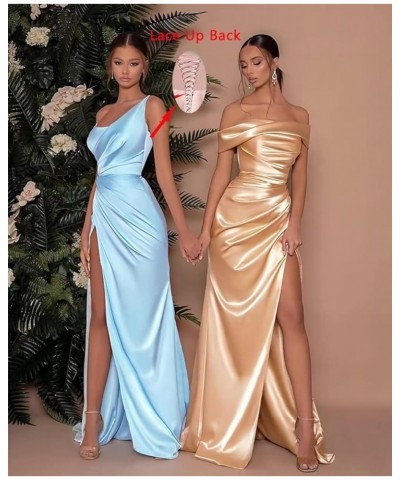 Women's Mermaid One Shoulder Prom Dresses Long Pleated Satin Formal Evening Gown with Slit Royal Blue $26.65 Dresses