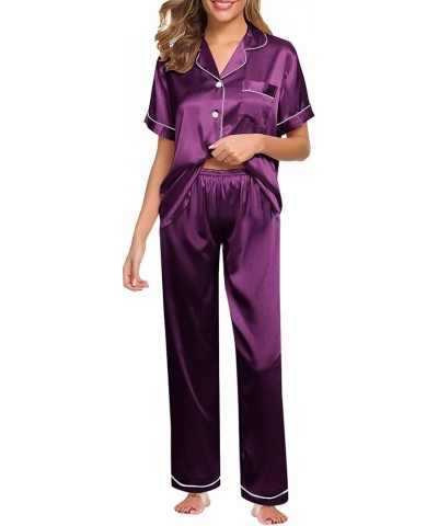 Silk Pajamas for Women Set Sexy Womens Pajama Sets Sexy With Robe Night Shirts for Women Sleepwear Purple 1 $18.75 Sleep & Lo...