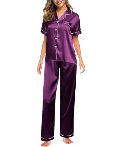 Silk Pajamas for Women Set Sexy Womens Pajama Sets Sexy With Robe Night Shirts for Women Sleepwear Purple 1 $18.75 Sleep & Lo...