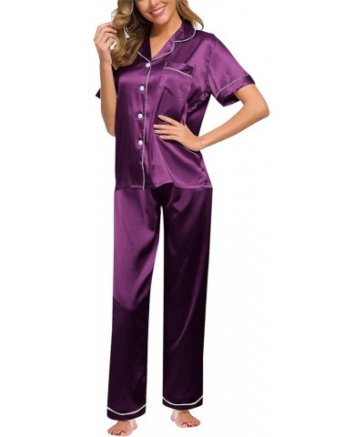 Silk Pajamas for Women Set Sexy Womens Pajama Sets Sexy With Robe Night Shirts for Women Sleepwear Purple 1 $18.75 Sleep & Lo...