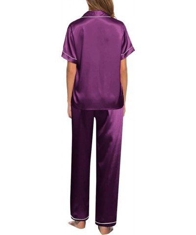 Silk Pajamas for Women Set Sexy Womens Pajama Sets Sexy With Robe Night Shirts for Women Sleepwear Purple 1 $18.75 Sleep & Lo...