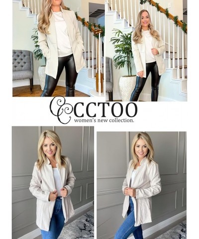 Women's Coat Casual Open Front Blazer Long Sleeve Stand Collar Solid Trench Business Work Office Jacket Outwear Beige $31.34 ...