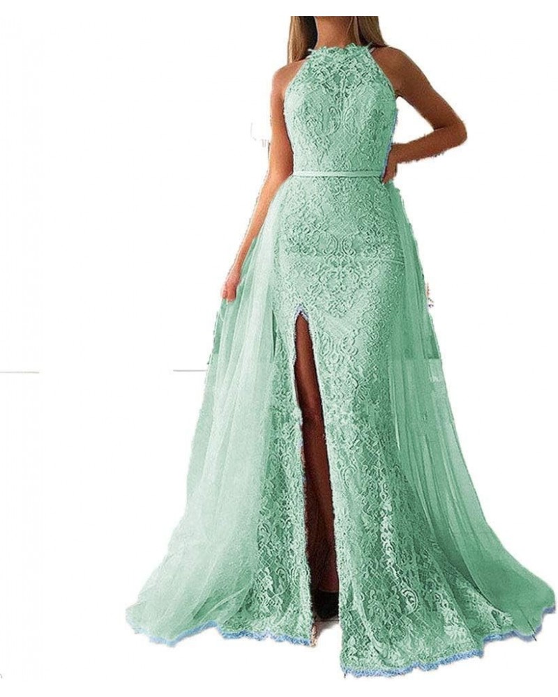 Women's Lace Formal Prom Gowns Mermaid Side-Slit Evening Gowns Style2 Mint Green $38.75 Dresses