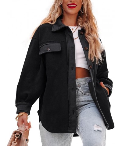 Women's Fleece Button Down Shacket Oversized Long Sleeve Jacket Warm Sherpa Coat with Pockets Black $13.74 Jackets