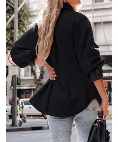 Women's Fleece Button Down Shacket Oversized Long Sleeve Jacket Warm Sherpa Coat with Pockets Black $13.74 Jackets