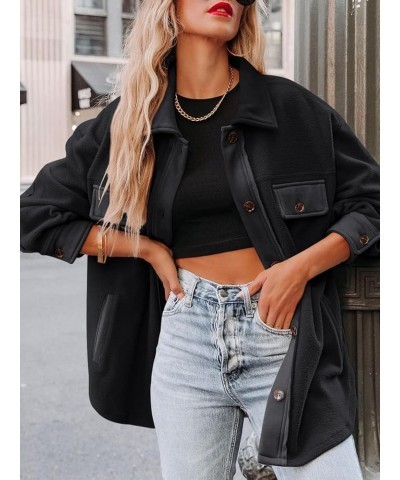 Women's Fleece Button Down Shacket Oversized Long Sleeve Jacket Warm Sherpa Coat with Pockets Black $13.74 Jackets