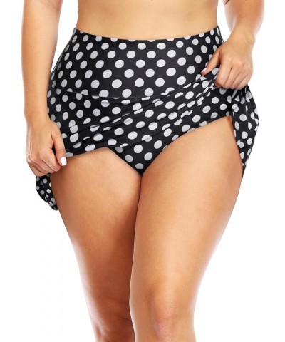 Women Plus Size Tummy Control Swim Skirt Athletic High Waisted Swimsuit Bottom White Dot and Black $10.50 Swimsuits