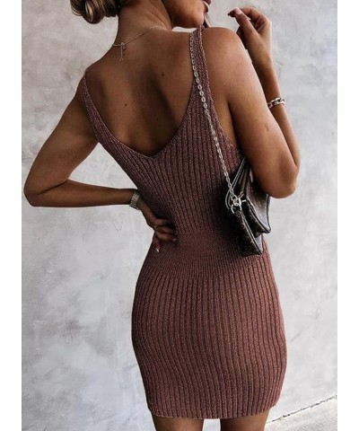 Womens 2024 Summer Sexy Ribbed Bodycon Tank Dresses Basic V Neck Sleeveless Knit Club Mini Dress Brown $15.40 Dresses