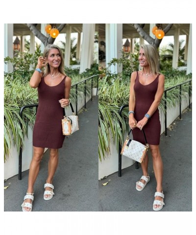 Womens 2024 Summer Sexy Ribbed Bodycon Tank Dresses Basic V Neck Sleeveless Knit Club Mini Dress Brown $15.40 Dresses