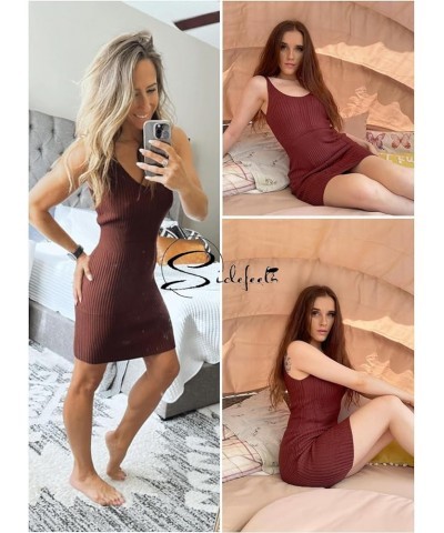 Womens 2024 Summer Sexy Ribbed Bodycon Tank Dresses Basic V Neck Sleeveless Knit Club Mini Dress Brown $15.40 Dresses