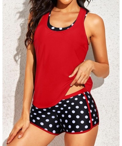 3 Piece Athletic Tankini Swimsuits for Women with Shorts Swim Tank Tops with Sports Bra and Boyshorts Bathing Suits Red $23.6...