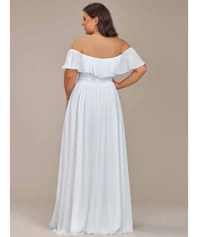 Women's Off Shoulder Ruffle Sleeve High Low A Line Curve Long Bridesmaid Dresses 01736-DA White $29.92 Dresses