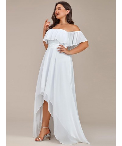 Women's Off Shoulder Ruffle Sleeve High Low A Line Curve Long Bridesmaid Dresses 01736-DA White $29.92 Dresses