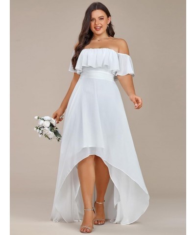 Women's Off Shoulder Ruffle Sleeve High Low A Line Curve Long Bridesmaid Dresses 01736-DA White $29.92 Dresses