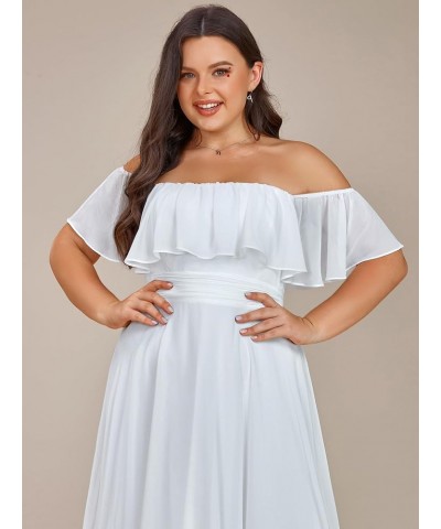 Women's Off Shoulder Ruffle Sleeve High Low A Line Curve Long Bridesmaid Dresses 01736-DA White $29.92 Dresses