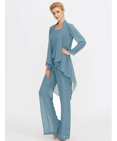 Mother-of-The-Bride-Pantsuits Jacket Chiffon Wedding Outfit - Long Pleat Mother of The Groom Jumpsuits Navy Blue $49.00 Suits