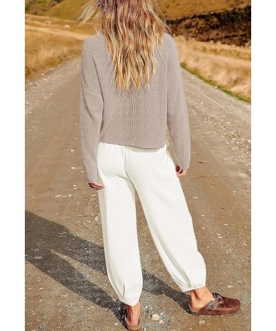 Women 2 Piece Sweater Set Mock Neck Long Sleeve Knit Top High Waist Pant Sweatsuit Lounge Sets Sand White $26.99 Sleep & Lounge